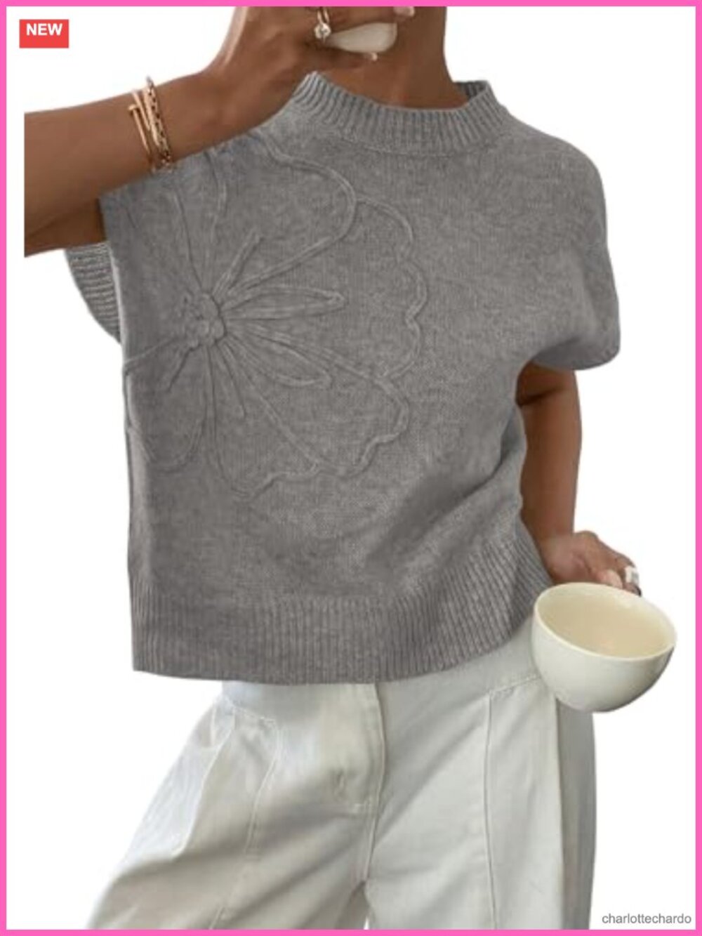 Knit Sweater Vest for Women Short Cap Sleeve Lightweight Summer Top Crewneck